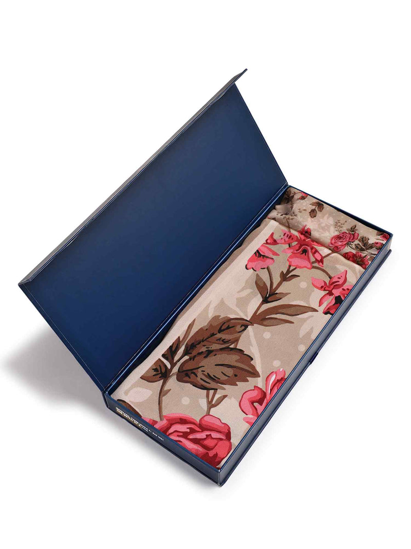 Beige Floral Scarf & Scarf Bag Set - TOSSIDO