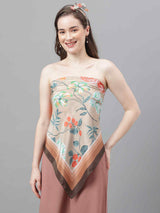Beige Floral Scarf & Scarf Bag Set - TOSSIDO