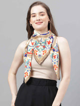 Beige Floral Scarf & Scarf Bag Set - TOSSIDO
