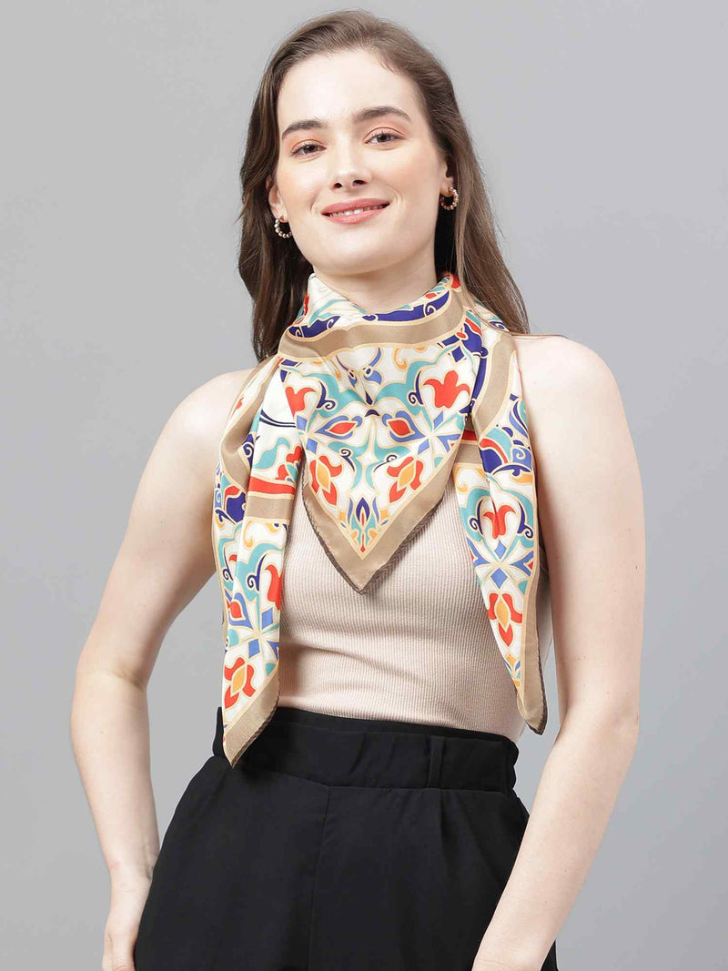 Beige Floral Scarf & Scarf Bag Set - TOSSIDO
