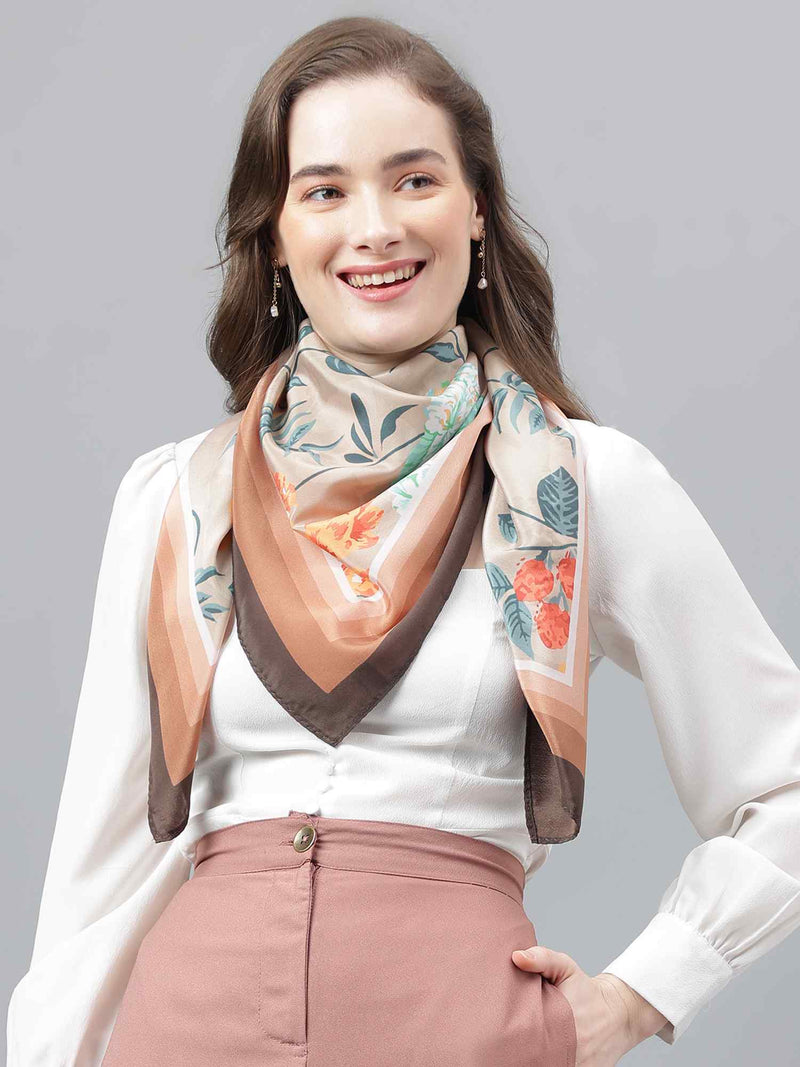 Beige Floral Scarf & Scarf Bag Set - TOSSIDO