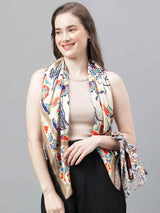 Beige Floral Scarf & Scarf Bag Set - TOSSIDO