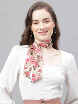 Beige Floral Scarf & Scarf Bag Set - TOSSIDO