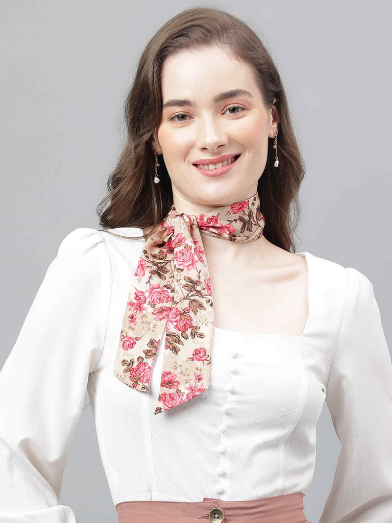 Beige Floral Scarf & Scarf Bag Set - TOSSIDO