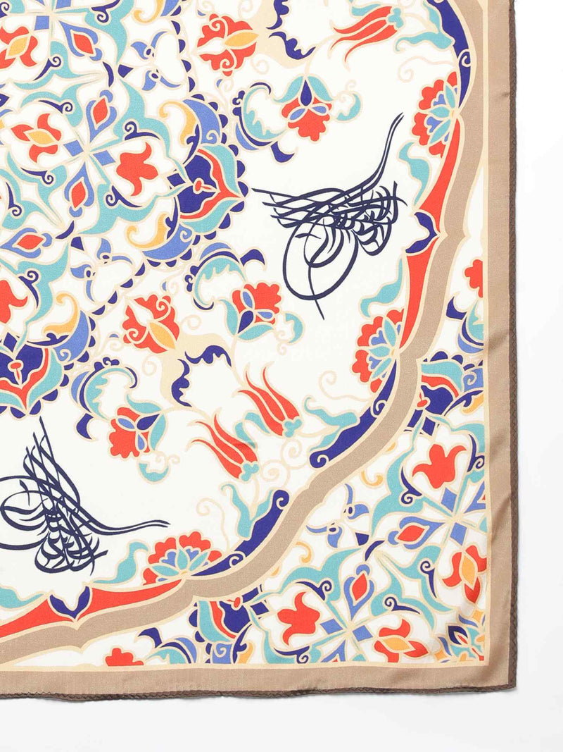 Beige Floral Scarf & Scarf Bag Set - TOSSIDO