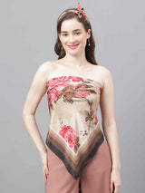 Beige Floral Scarf & Scarf Bag Set - TOSSIDO
