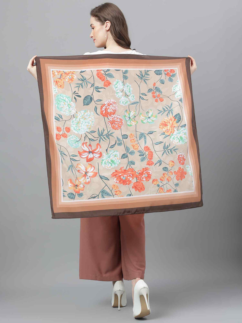 Beige Floral Scarf & Scarf Bag Set - TOSSIDO