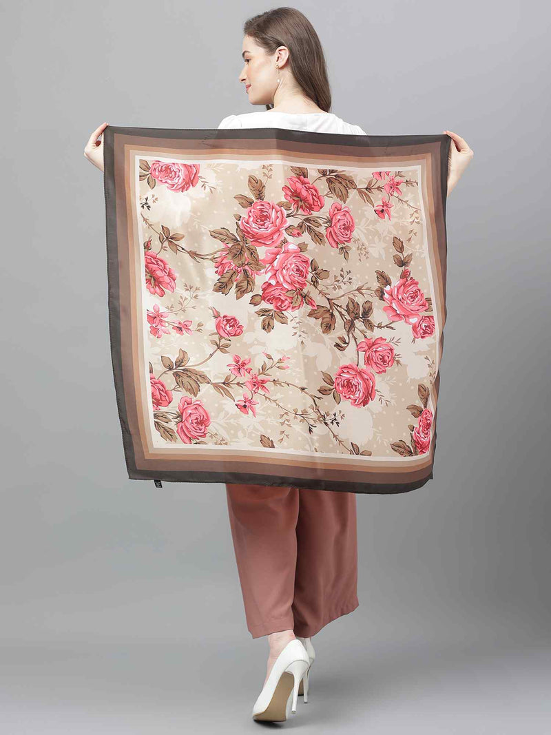 Beige Floral Scarf & Scarf Bag Set - TOSSIDO