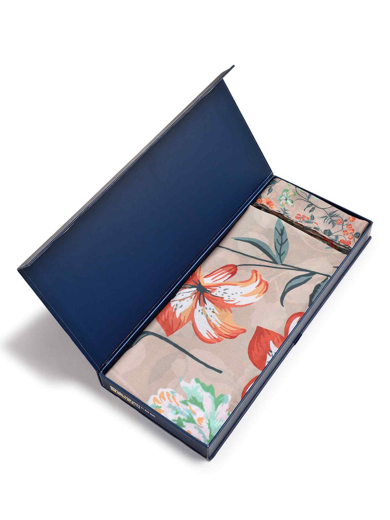 Beige Floral Scarf & Scarf Bag Set - TOSSIDO