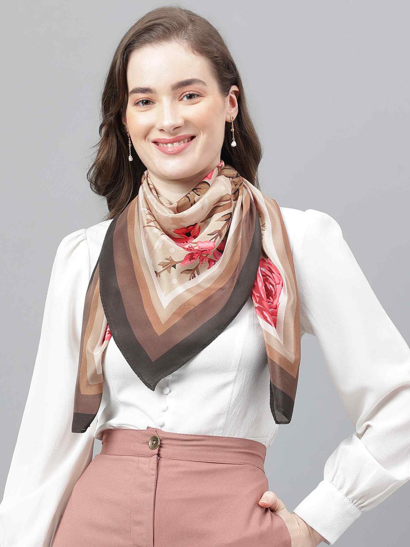 Beige Floral Scarf & Scarf Bag Set - TOSSIDO