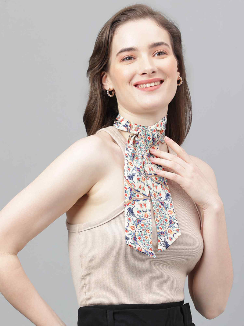 Beige Floral Scarf & Scarf Bag Set - TOSSIDO