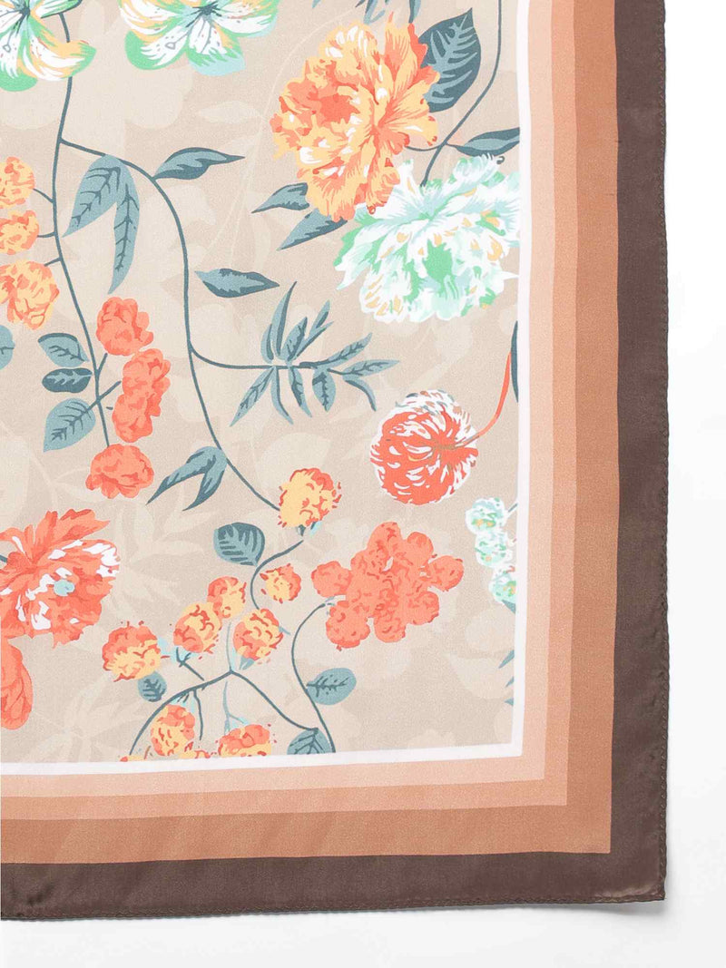 Beige Floral Scarf & Scarf Bag Set - TOSSIDO