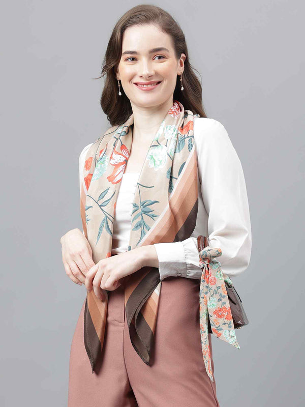 Beige Floral Scarf & Scarf Bag Set - TOSSIDO