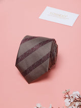 Beige & Maroon Stripes Teflon Silk Necktie - TOSSIDO