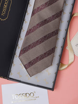 Beige & Maroon Stripes Teflon Silk Necktie - TOSSIDO
