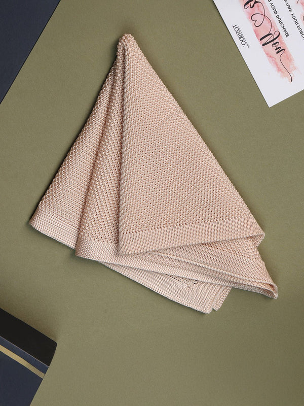 Beige Solid Knitted Pocket Square - TOSSIDO