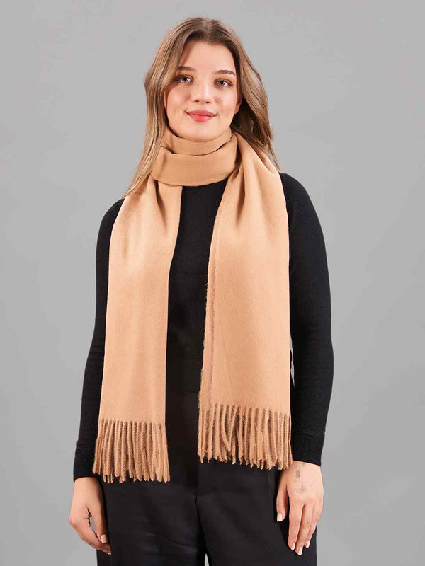 Beige Solid Woolen Muffler - TOSSIDO