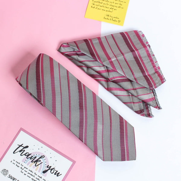Beige Stripe Necktie & Pocket Square Giftset - TOSSIDO