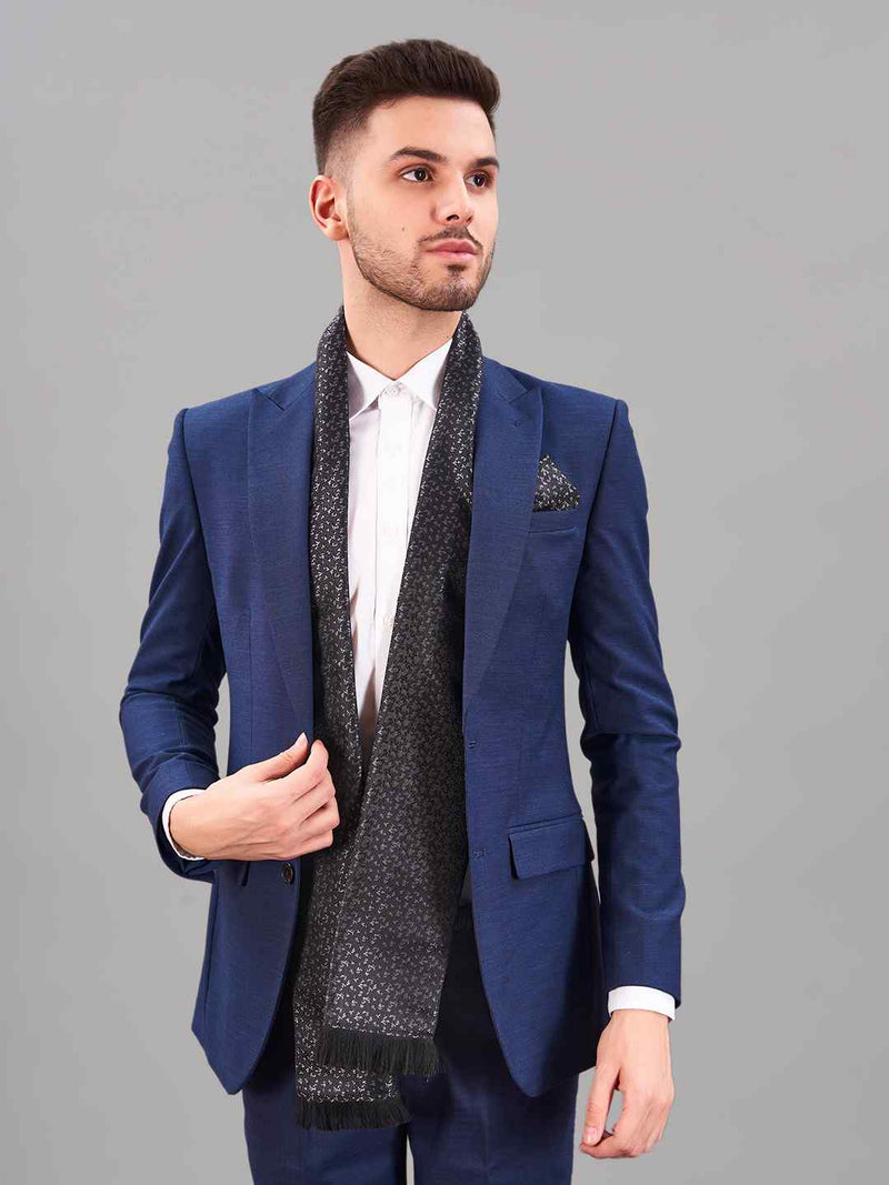 Black Abstract Reversible Stole & Pocket Square Set - TOSSIDO