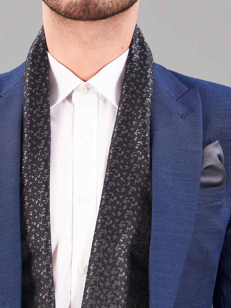 Black Abstract Reversible Stole & Pocket Square Set - TOSSIDO