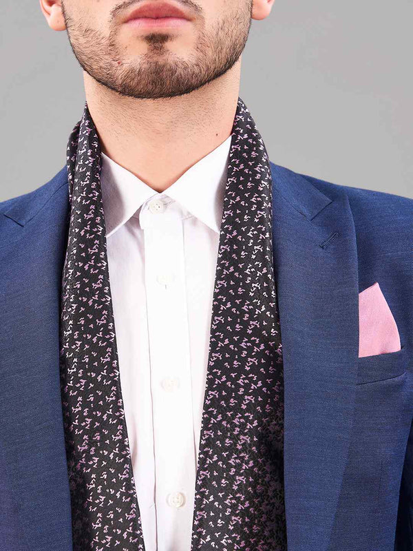 Black Abstract Reversible Stole & Pocket Square Set - TOSSIDO