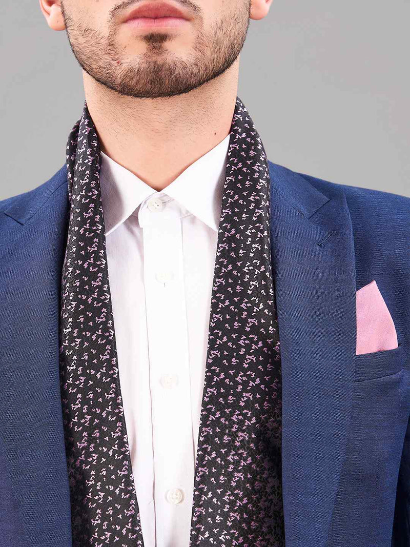 Black Abstract Reversible Stole & Pocket Square Set - TOSSIDO