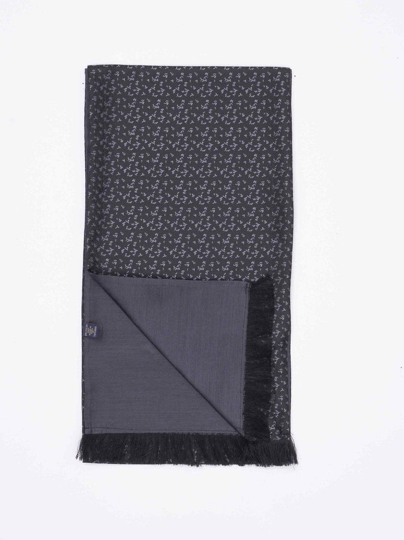 Black Abstract Reversible Stole & Pocket Square Set - TOSSIDO