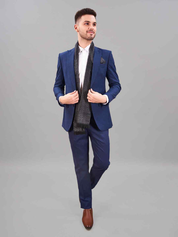 Black Abstract Reversible Stole & Pocket Square Set - TOSSIDO