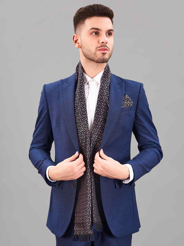 Black Abstract Reversible Stole & Pocket Square Set - TOSSIDO