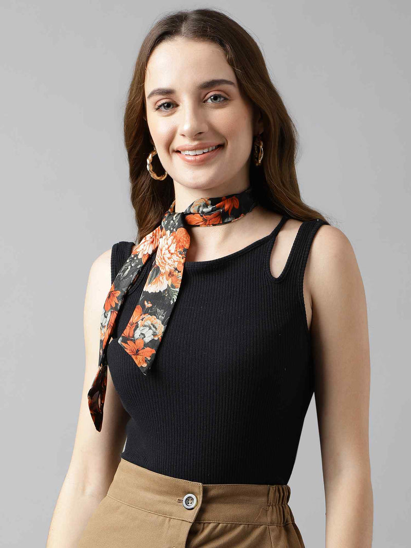 Black And Orange Floral Scarf & Scarf Bag Set - TOSSIDO