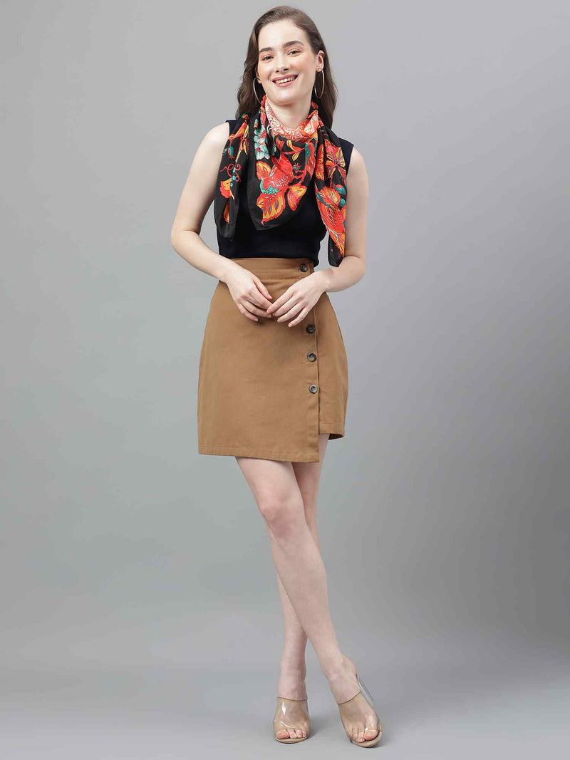 Black And Orange Floral Scarf & Scarf Bag Set - TOSSIDO