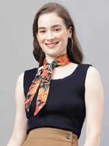 Black And Orange Floral Scarf & Scarf Bag Set - TOSSIDO