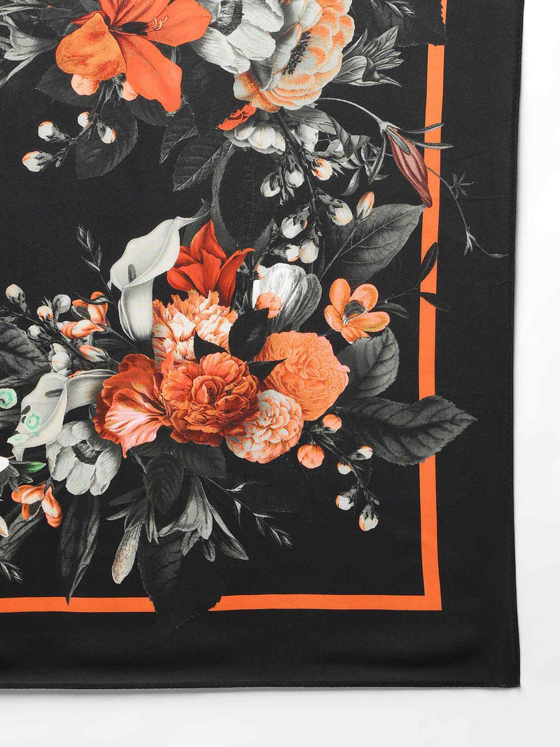 Black And Orange Floral Scarf & Scarf Bag Set - TOSSIDO