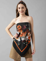 Black And Orange Floral Scarf & Scarf Bag Set - TOSSIDO