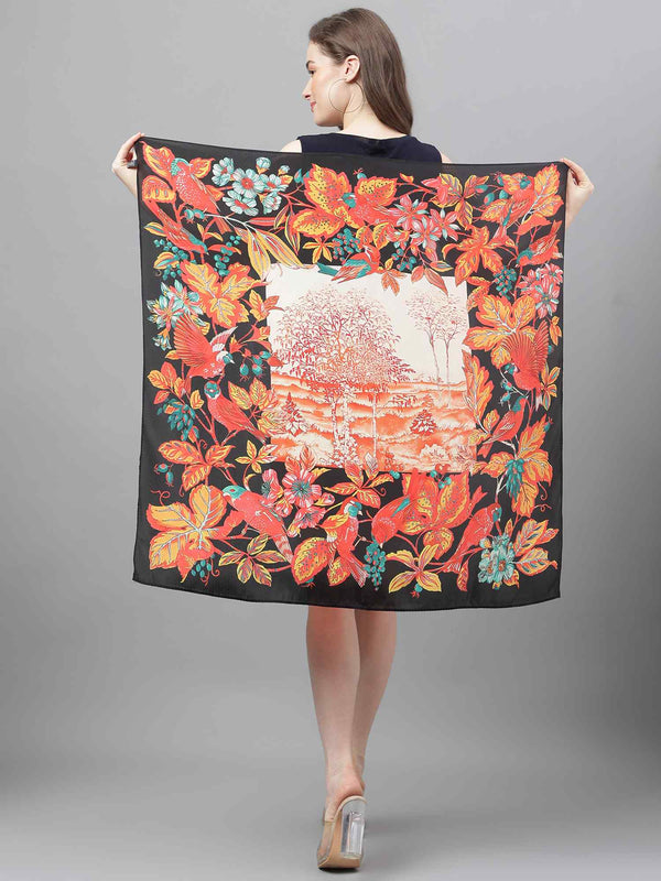 Black And Orange Floral Scarf & Scarf Bag Set - TOSSIDO