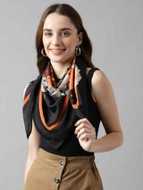 Black And Orange Floral Scarf & Scarf Bag Set - TOSSIDO