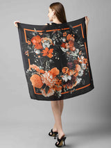 Black And Orange Floral Scarf & Scarf Bag Set - TOSSIDO