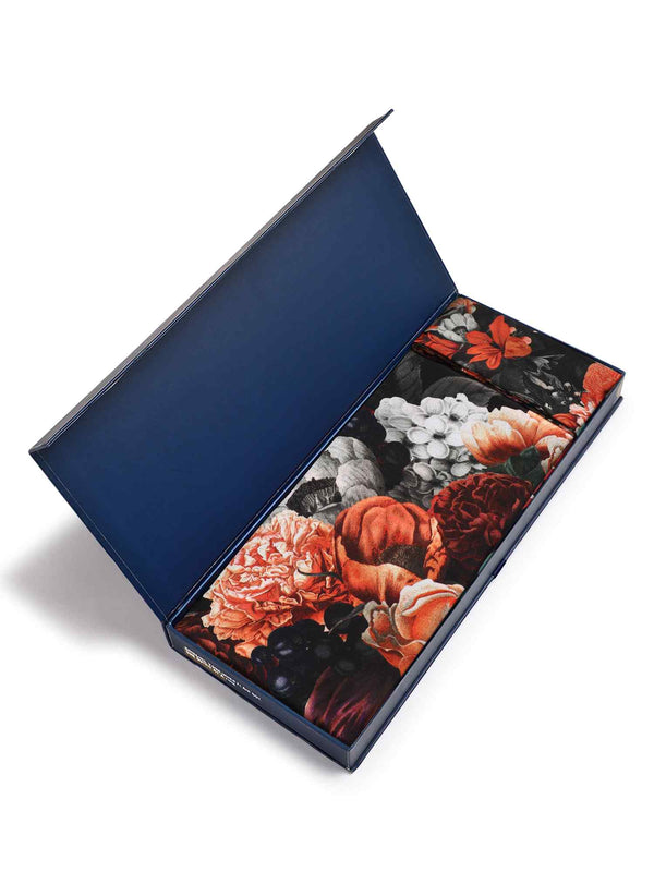 Black And Orange Floral Scarf & Scarf Bag Set - TOSSIDO