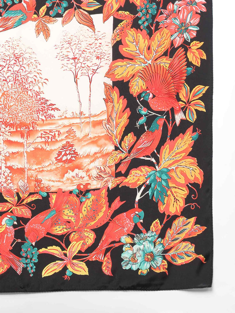 Black And Orange Floral Scarf & Scarf Bag Set - TOSSIDO