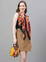 Black And Orange Floral Scarf & Scarf Bag Set - TOSSIDO