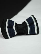 Black Base with Blue &amp; White Striped Knitted Bow Tie - TOSSIDO