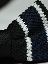 Black Base with Blue &amp; White Striped Knitted Bow Tie - TOSSIDO