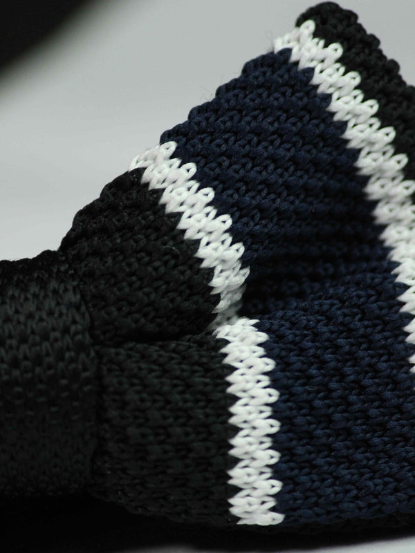 Black Base with Blue &amp; White Striped Knitted Bow Tie - TOSSIDO