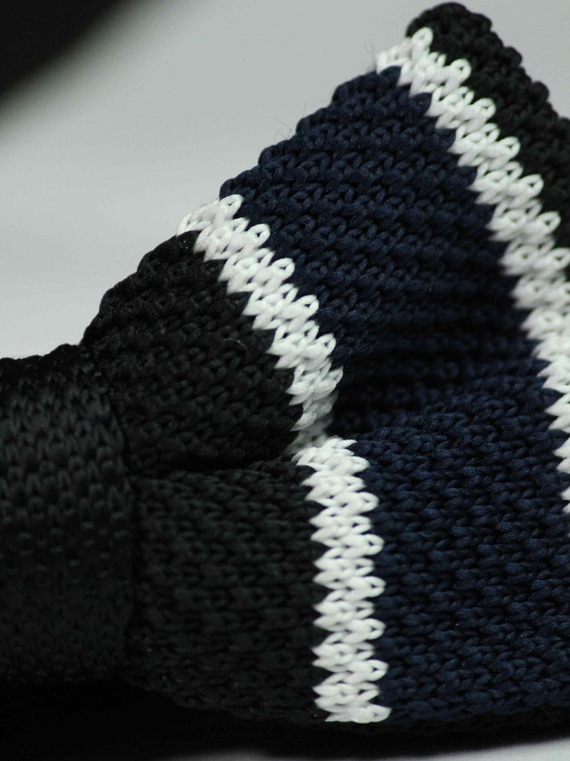 Black Base with Blue &amp; White Striped Knitted Bow Tie - TOSSIDO