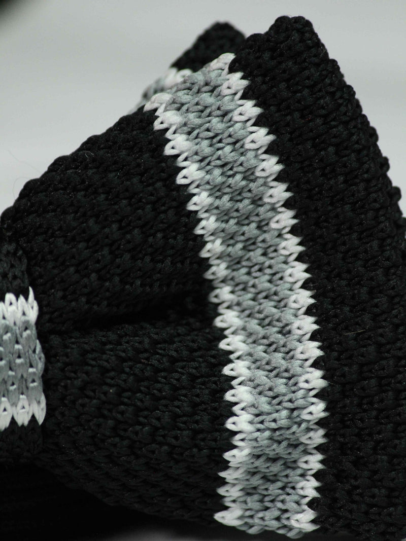 Black Base with Grey Striped Knitted Bow Tie - TOSSIDO