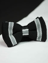 Black Base with Grey Striped Knitted Bow Tie - TOSSIDO