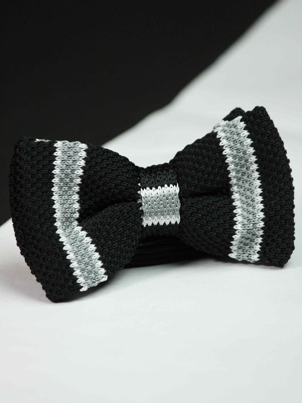 Black Base with Grey Striped Knitted Bow Tie - TOSSIDO