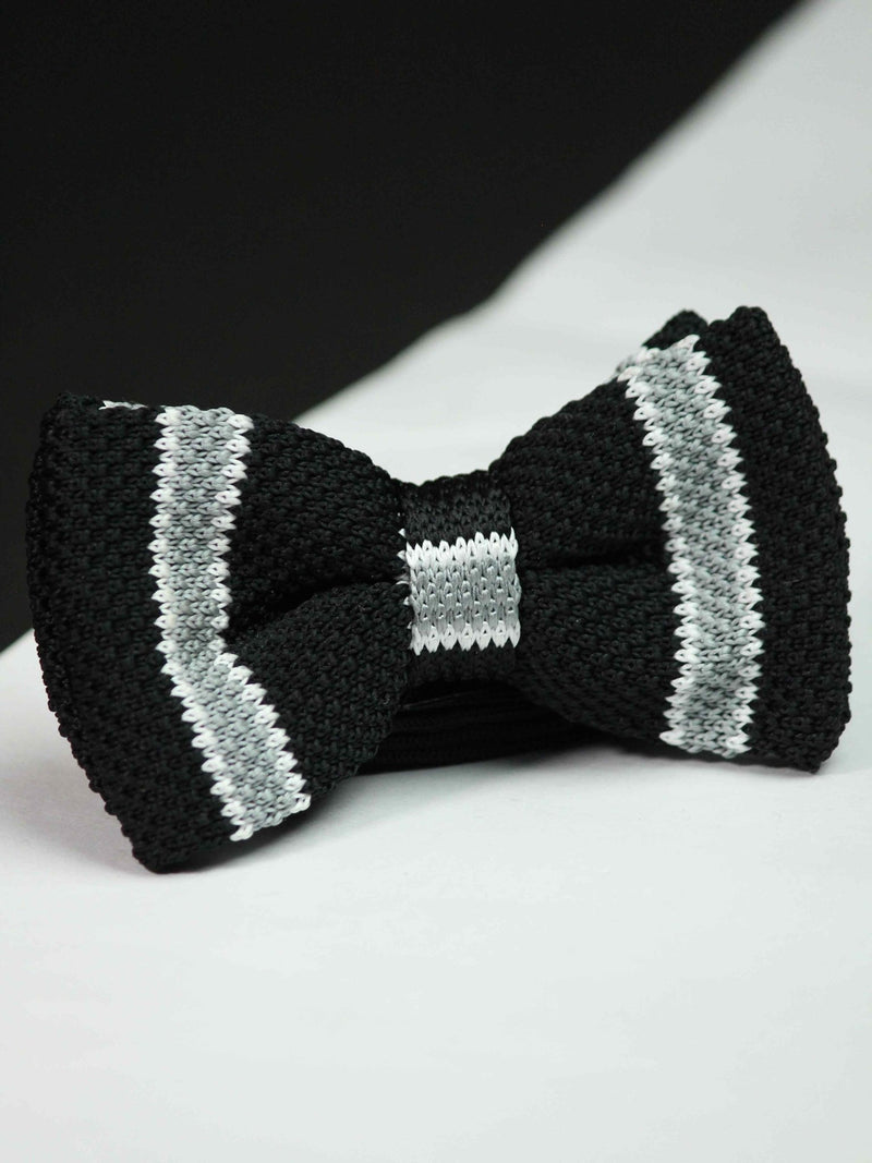 Black Base with Grey Striped Knitted Bow Tie - TOSSIDO