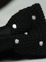 Black Base with White Polka Dots Knitted Bow Tie - TOSSIDO