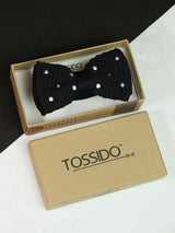 Black Base with White Polka Dots Knitted Bow Tie - TOSSIDO
